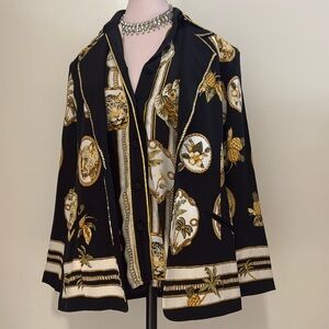 PRIVATA vintage 100% silk safari print blazer and matching shirt in size…